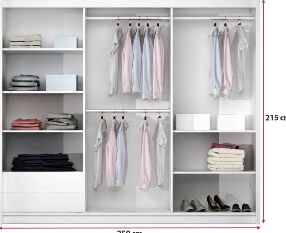 Szafy Dwudrzwiowe|Szafy Z Lustrem>Stolar owa duża szafa przesuwna z lustrem 250 cm VASCO grafit