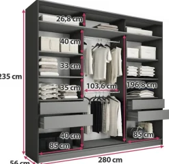 Szafy Trzydrzwiowe|Szafy Do Przedpokoju></noscript>BROMARKT owa duża szafa przesuwna z lustrem 280 cm LOFT MAX grafit