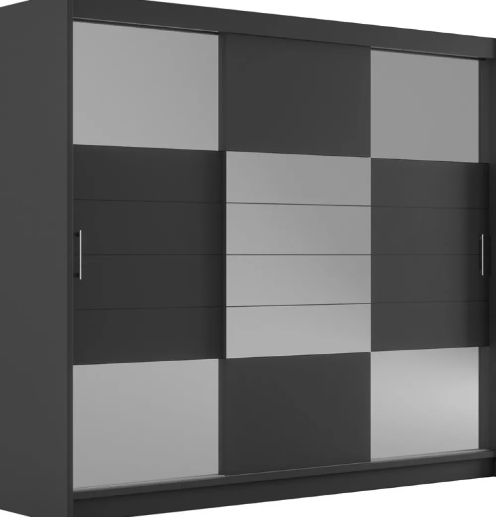 Szafy Trzydrzwiowe|Szafy Z Lustrem>Stolar Grafitowa dwudrzwiowa szafa przesuwna z lustrem 250 cm AMARA