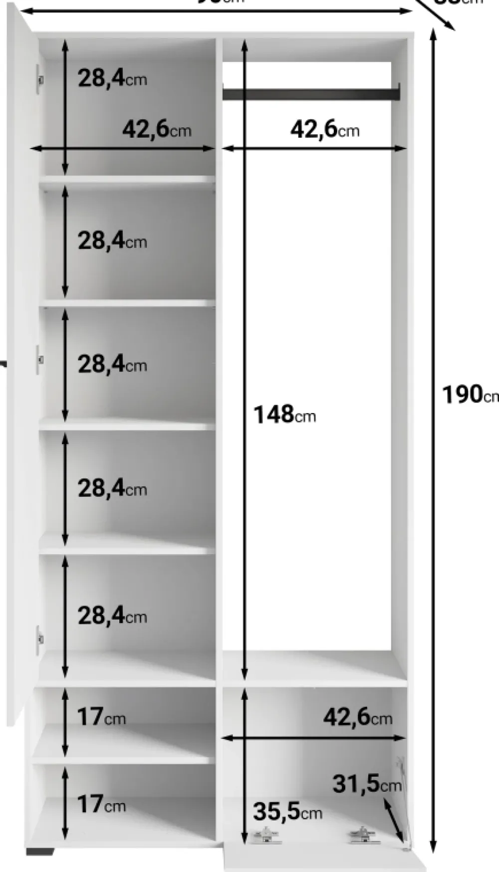 Garderoby>BRATEX owa garderoba z lustrem do przedpokoju 90 cm DORANO grafit