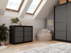 Komody></noscript>BROMARKT Grafitowa komoda 120 cm do sypialni z drążkiem i szufladami LOFT