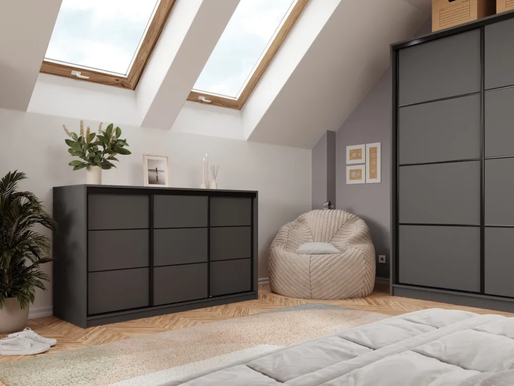 Komody>BROMARKT owa komoda 160 cm z szufladami i drążkami do sypialni LOFT grafit