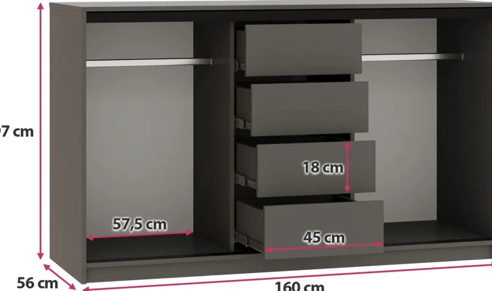 Komody>BROMARKT owa komoda 160 cm z szufladami i drążkami do sypialni LOFT grafit