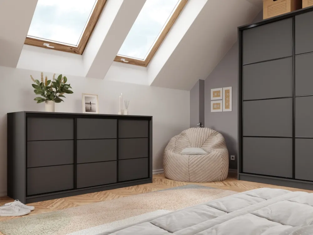 Komody>BROMARKT owa komoda do sypialni 180 cm z drążkiem szufladami LOFT grafit