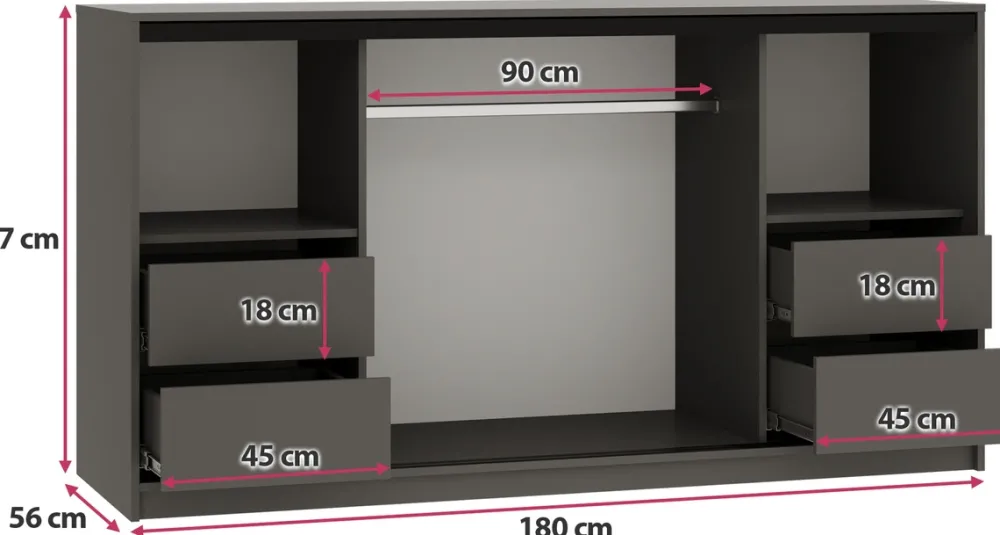 Komody>BROMARKT owa komoda do sypialni 180 cm z drążkiem szufladami LOFT grafit