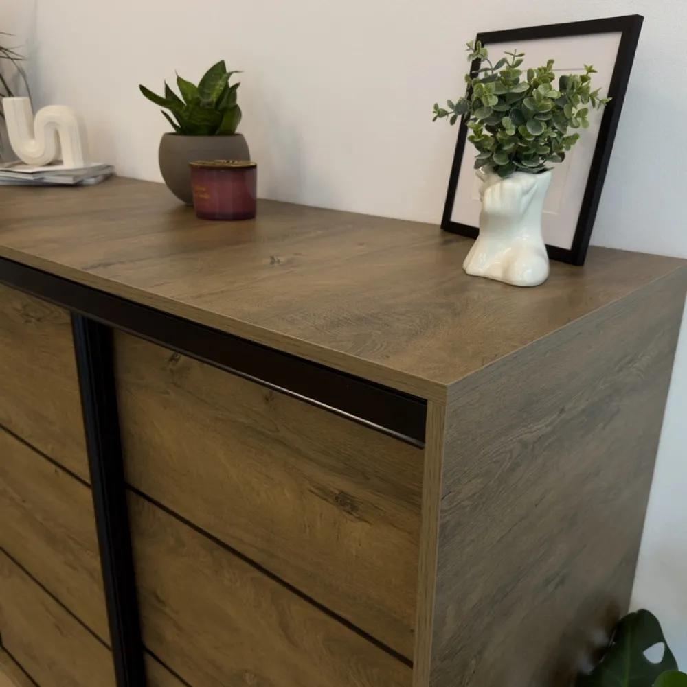 Komody>BROMARKT owa komoda do sypialni 180 cm z drążkiem szufladami LOFT grafit