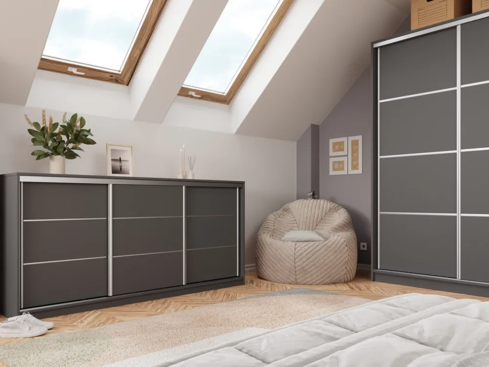 Komody>BROMARKT owa komoda przesuwna z szufladami 200 cm do sypialni TOP grafit