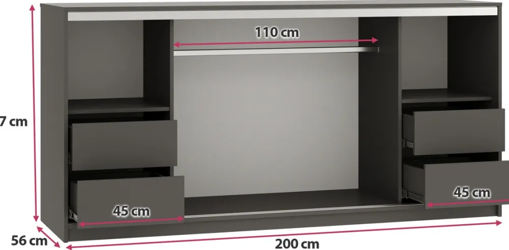 Komody>BROMARKT owa komoda przesuwna z szufladami 200 cm do sypialni TOP grafit