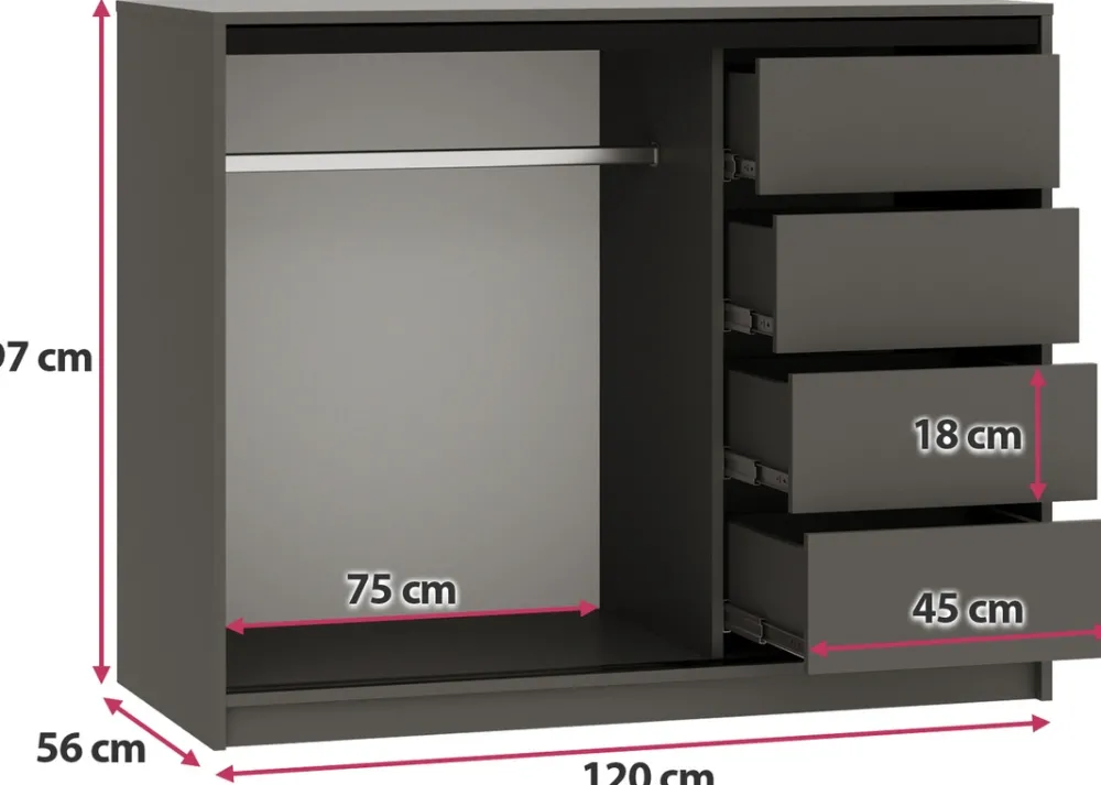 Komody>BROMARKT owa komoda przesuwna z drążkiem do sypialni 120 cm LOFT grafit