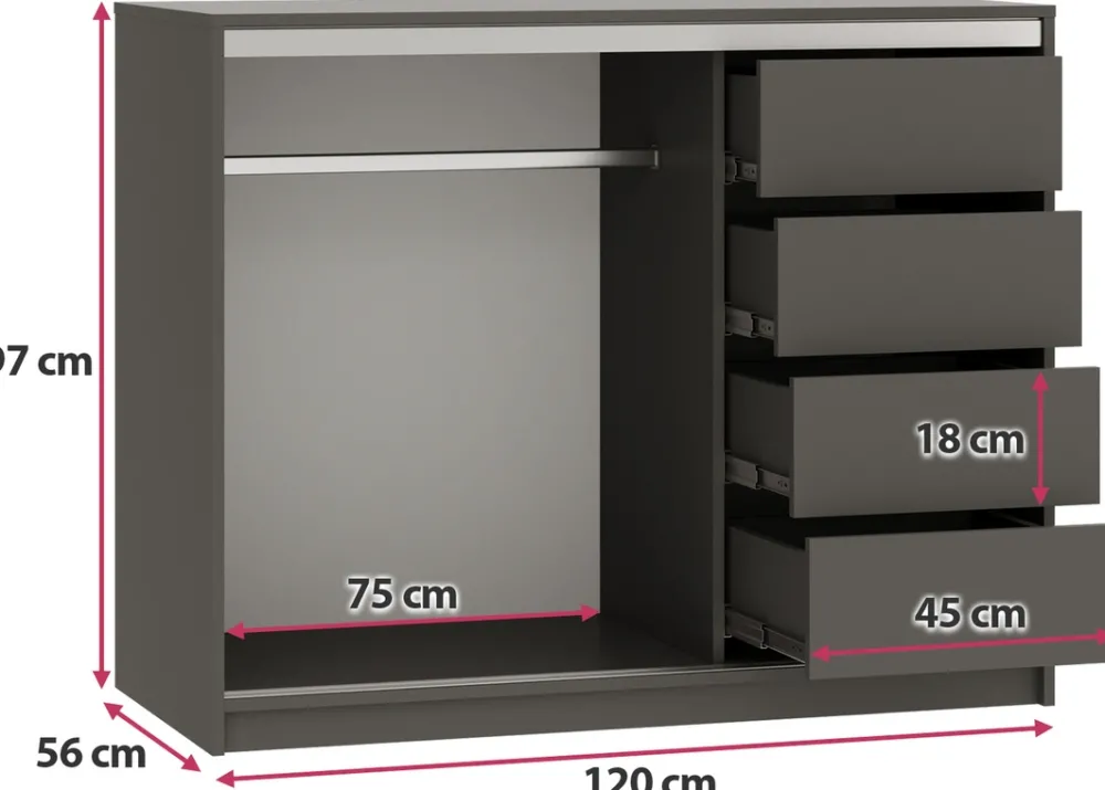 Komody>BROMARKT owa mała komoda z drzwiami przesuwnymi 120 cm TOP grafit