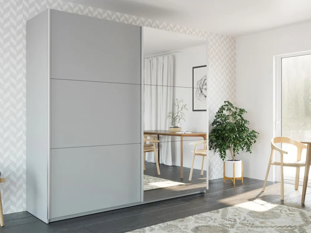 Szafy Dwudrzwiowe|Szafy Z Lustrem>Stolar owa nowoczesna szafa przesuwna z lustrem 225 cm VASCO grafit