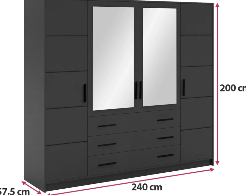 Meble Młodzieżowe|Zestawy Mebli Do Przedpokoju>Stolar owa szafa 240 cm z lustrem i szufladami do sypialni BILL grafit