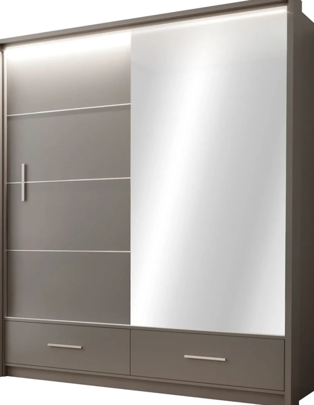 Szafy Dwudrzwiowe|Szafy Z Lustrem>Stolar owa szafa przesuwna 208 cm z lustrem i półkami MESTRE grafit