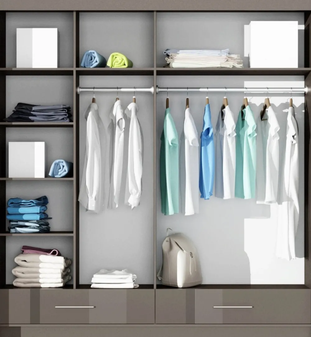 Szafy Dwudrzwiowe|Szafy Z Lustrem>Stolar owa szafa przesuwna 208 cm z lustrem i półkami MESTRE grafit