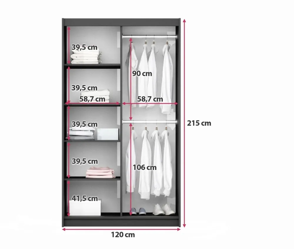 Meble Dla Dzieci|Zestawy Mebli Do Przedpokoju>Stolar owa szafa przesuwna z lustrem i półkami 120 cm VASCO grafit