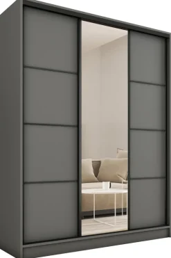 Zestawy Mebli Do Przedpokoju|Szafy Trzydrzwiowe>BROMARKT owa szafa przesuwna z lustrem 150 cm LOFT z szufladami grafit