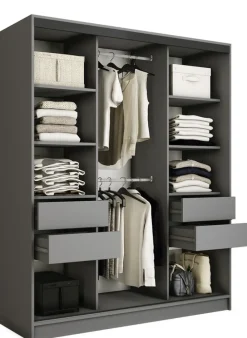 Zestawy Mebli Do Przedpokoju|Szafy Trzydrzwiowe>BROMARKT owa szafa przesuwna z lustrem 150 cm LOFT z szufladami grafit