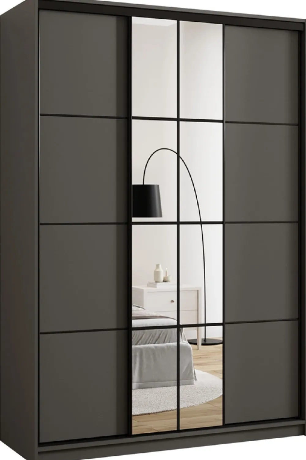Szafy Trzydrzwiowe|Szafy Do Przedpokoju>BROMARKT owa szafa przesuwna z lustrem 150 cm do sypialni EDGE grafit