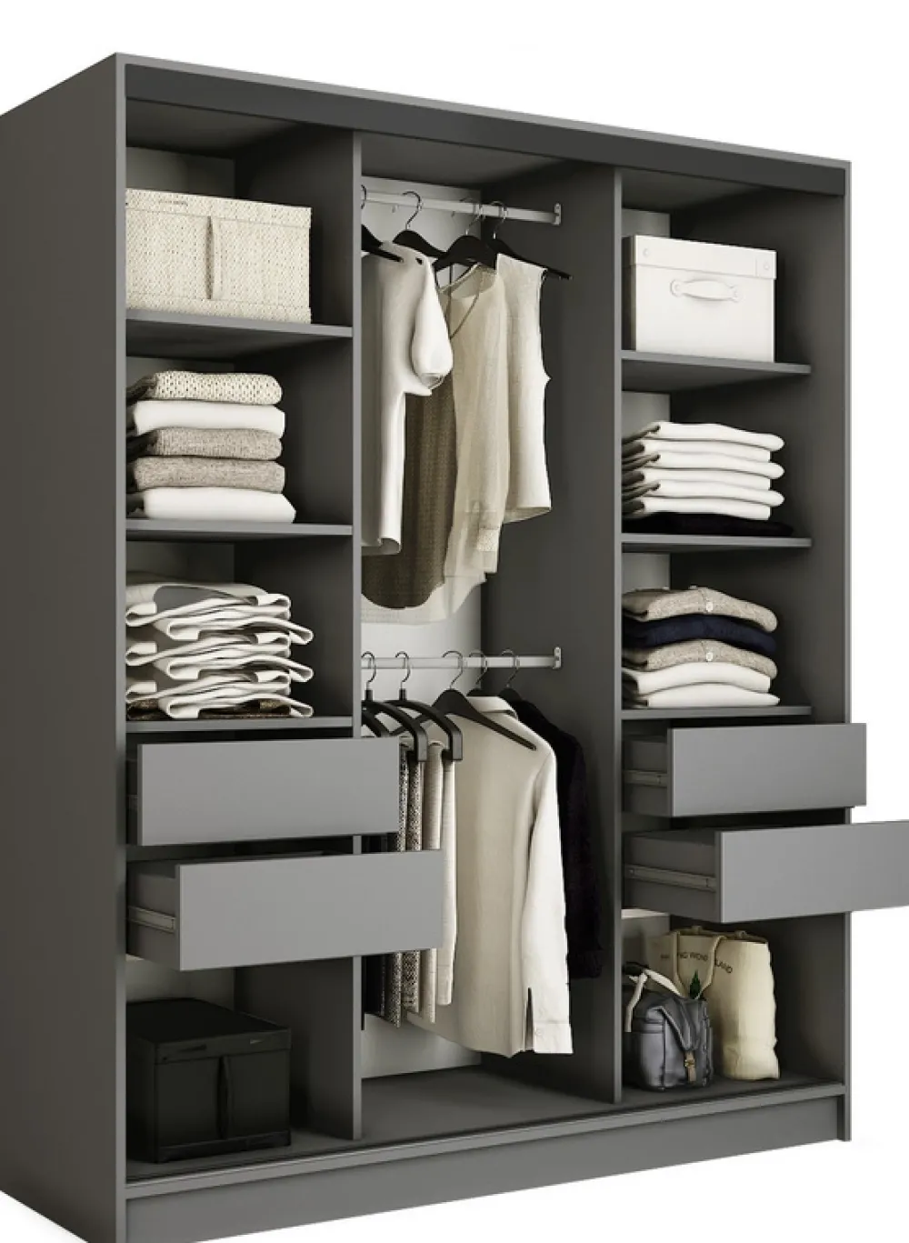 Szafy Trzydrzwiowe|Szafy Do Przedpokoju>BROMARKT owa szafa przesuwna z lustrem 150 cm do sypialni EDGE grafit