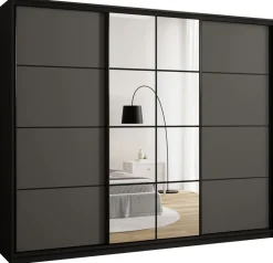 Zestawy Mebli Do Przedpokoju|Szafy Trzydrzwiowe>BROMARKT Grafitowa szafa przesuwna z lustrem 250 cm do sypialni EDGE