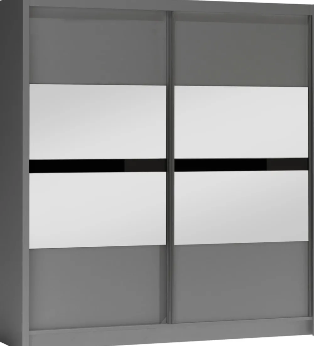 Szafy Dwudrzwiowe|Szafy Z Lustrem>Stolar owa szafa przesuwna z półkami i lustrem 203 cm BREGO grafit