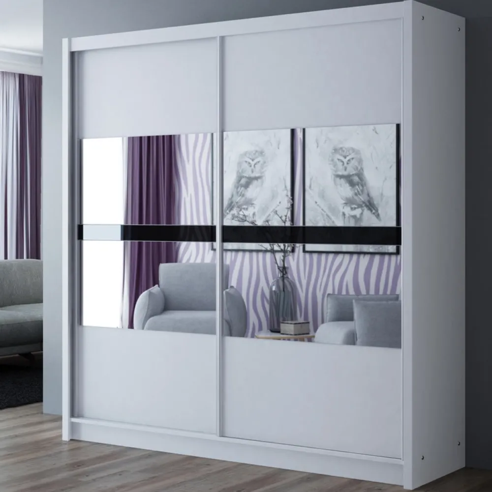 Szafy Dwudrzwiowe|Szafy Z Lustrem>Stolar owa szafa przesuwna z półkami i lustrem 203 cm BREGO grafit