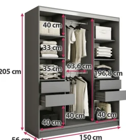 Szafy Trzydrzwiowe|Szafy Do Przedpokoju></noscript>BROMARKT owa szafa przesuwna z lustrem 150 cm TOP grafit