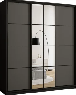 Zestawy Mebli Do Przedpokoju|Szafy Trzydrzwiowe>BROMARKT Grafitowa szafa przesuwna 180 cm z lustrem i drążkami EDGE
