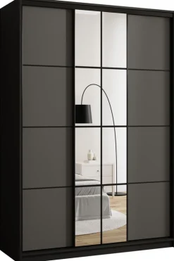 Zestawy Mebli Do Przedpokoju|Szafy Trzydrzwiowe>BROMARKT Grafitowa szafa przesuwna 150 cm z lustrem i półkami EDGE
