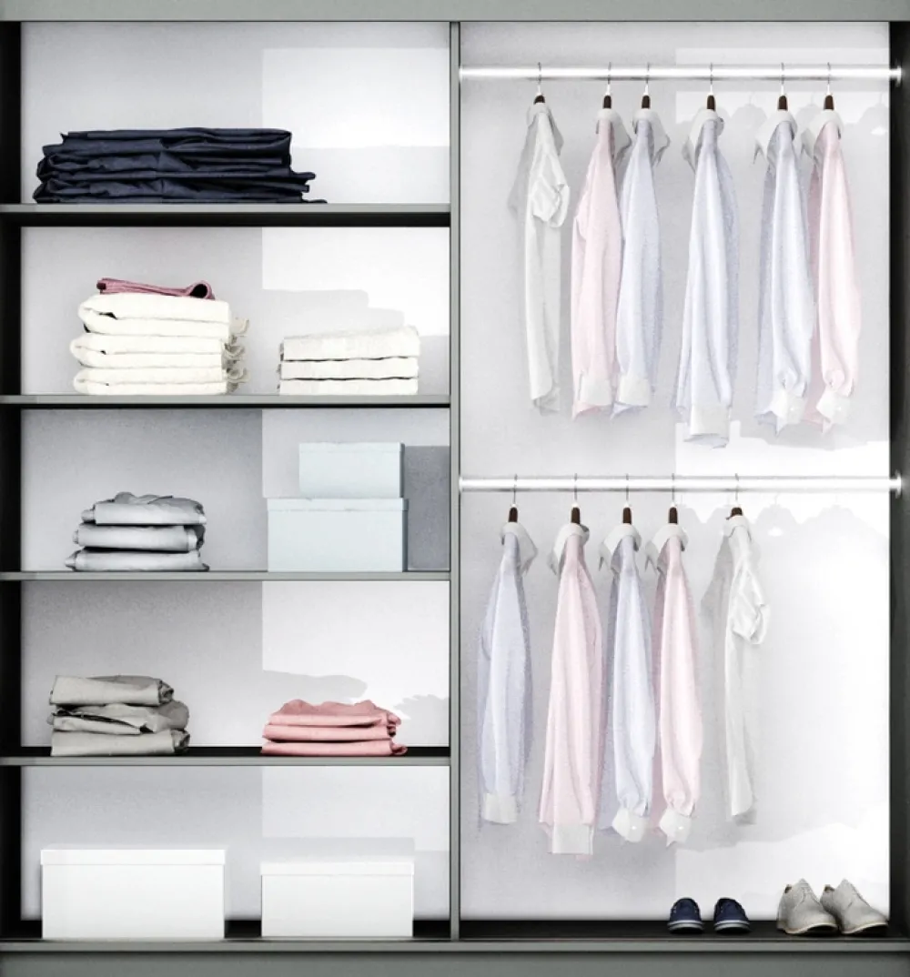 Szafy Dwudrzwiowe|Szafy Z Lustrem>Stolar owa szafa przesuwna z lustrem i półkami 200 cm VASCO grafit