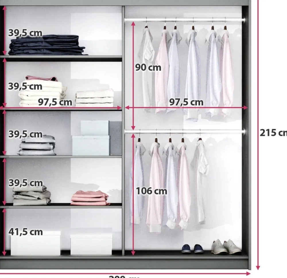 Szafy Dwudrzwiowe|Szafy Z Lustrem>Stolar owa szafa przesuwna z lustrem i półkami 200 cm VASCO grafit