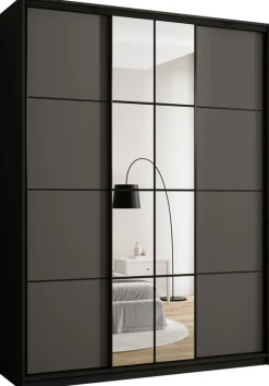 Szafy Trzydrzwiowe|Szafy Do Przedpokoju>BROMARKT Grafitowa szafa przesuwna z lustrem do sypialni 180 cm EDGE MAX