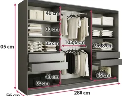 Szafy Trzydrzwiowe|Szafy Do Przedpokoju></noscript>BROMARKT owa szafa przesuwna z lustrem i drążkami 280 cm EDGE grafit