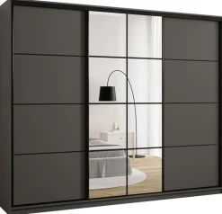Zestawy Mebli Do Przedpokoju|Szafy Trzydrzwiowe>BROMARKT owa szafa przesuwna z lustrem 250 cm do sypialni EDGE grafit