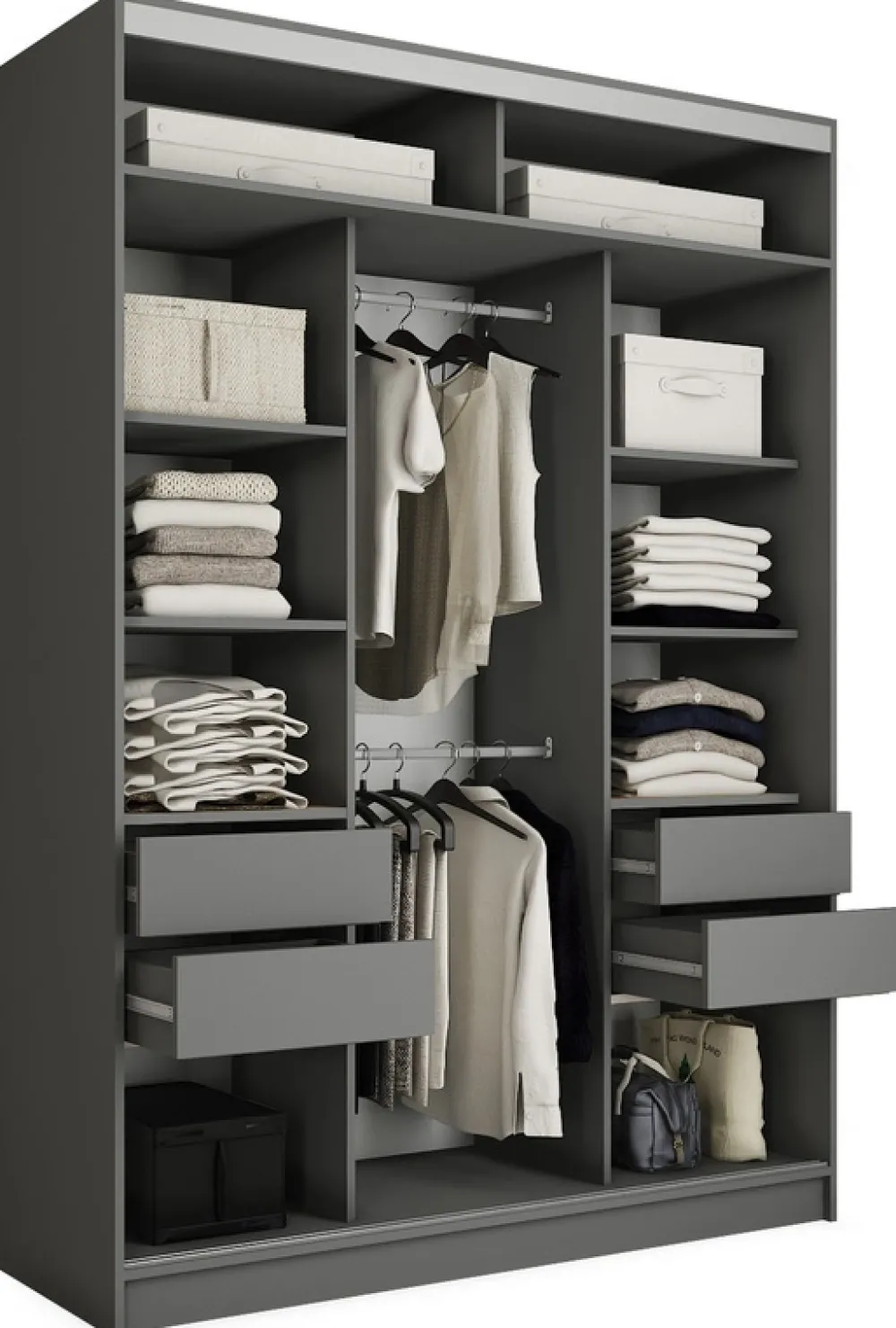 Szafy Trzydrzwiowe|Szafy Do Salonu>BROMARKT owa szafa przesuwna z lustrem 150 cm TOP MAX grafit