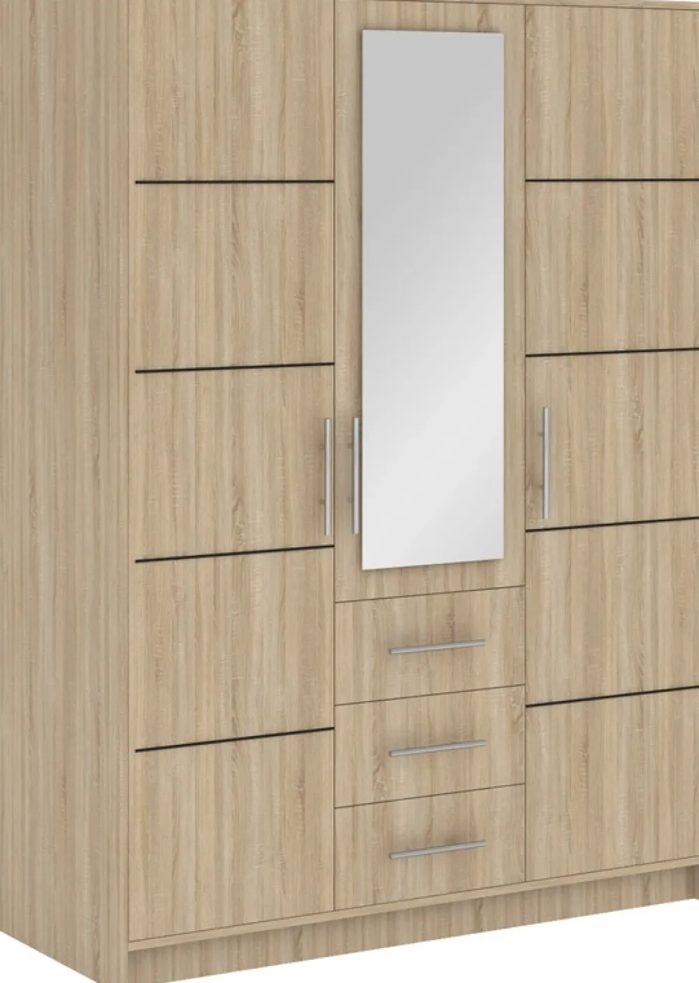 Meble Młodzieżowe|Zestawy Mebli Do Przedpokoju>Stolar Grafitowa szafa trzydrzwiowa 147 cm z szufladami i półkami BILL dąb sonoma