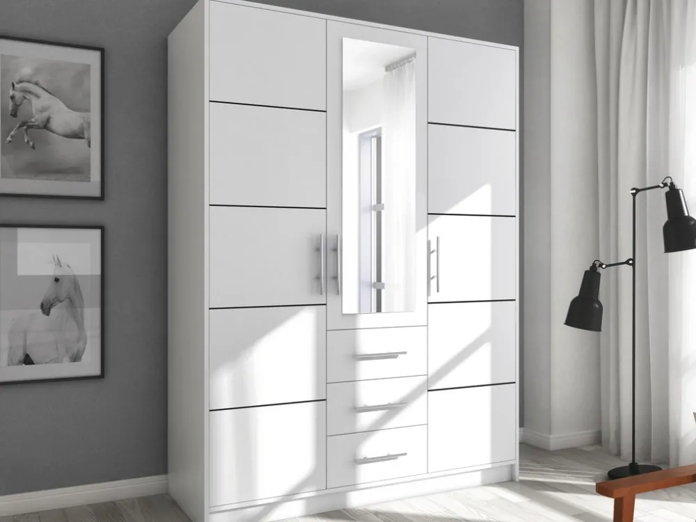 Meble Młodzieżowe|Zestawy Mebli Do Przedpokoju>Stolar Grafitowa szafa trzydrzwiowa 147 cm z szufladami i półkami BILL dąb sonoma