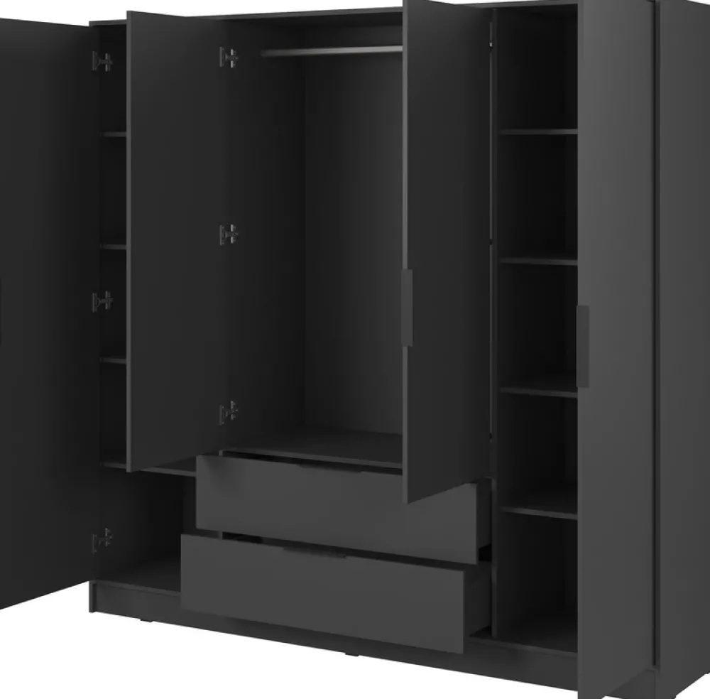 Szafy Do Przedpokoju|Szafy Młodzieżowe>PIASKI owa szafa uchylna z półkami i drążkiem 206 cm KAMIS grafit