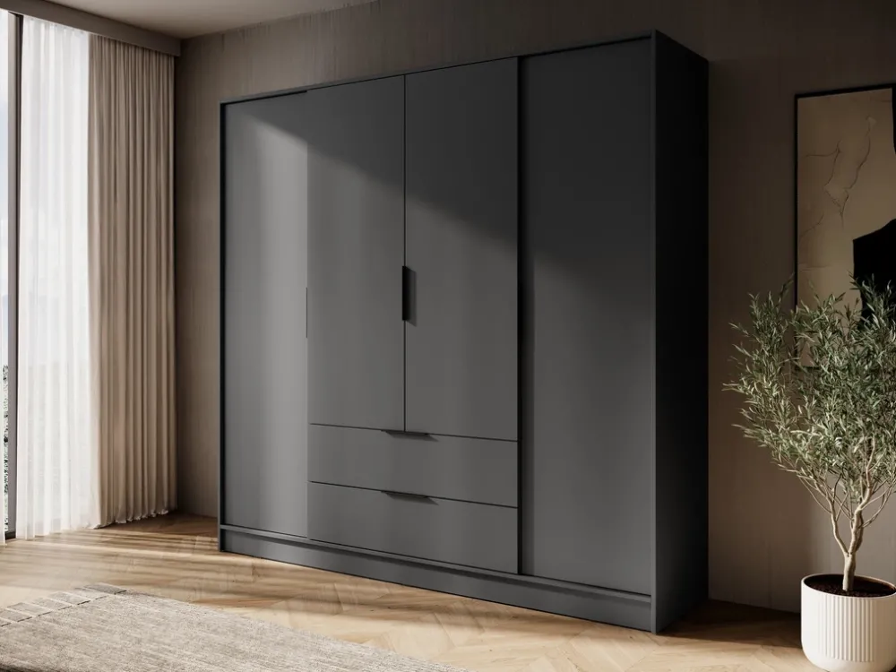 Szafy Do Przedpokoju|Szafy Młodzieżowe>PIASKI owa szafa uchylna z półkami i drążkiem 206 cm KAMIS grafit