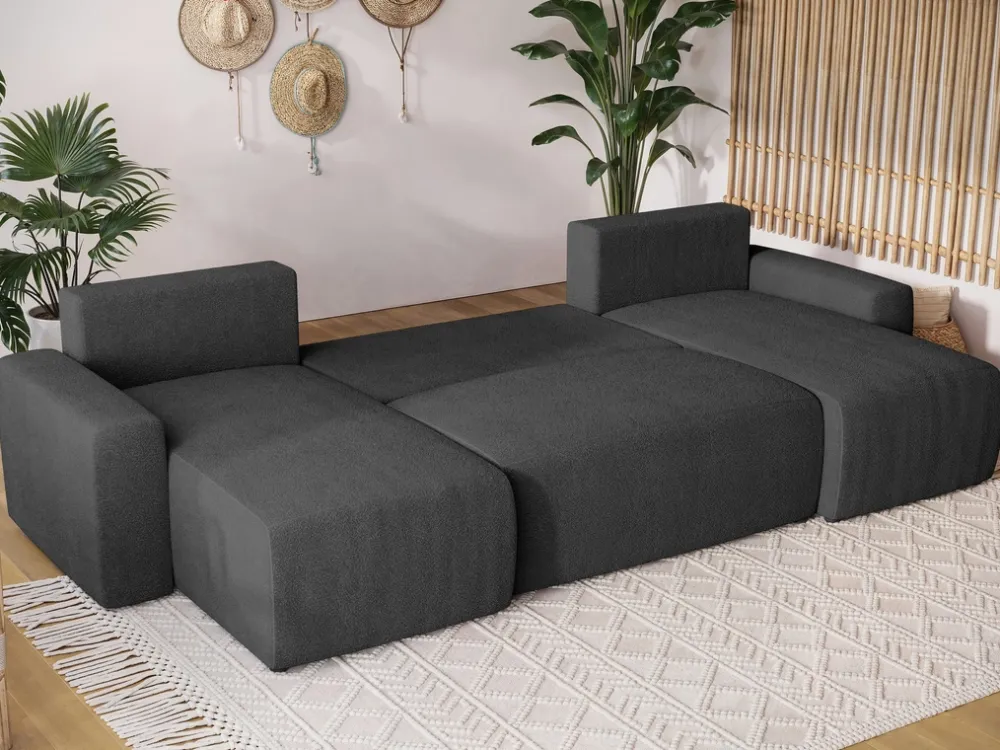 Narożniki>BROMARKT Grafitowy narożnik do salonu z funkcją spania PLUSH U boucle