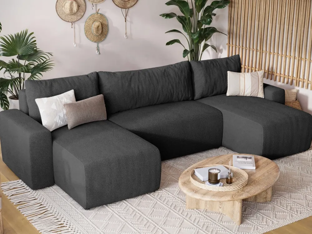Narożniki>BROMARKT Grafitowy narożnik do salonu z funkcją spania PLUSH U boucle