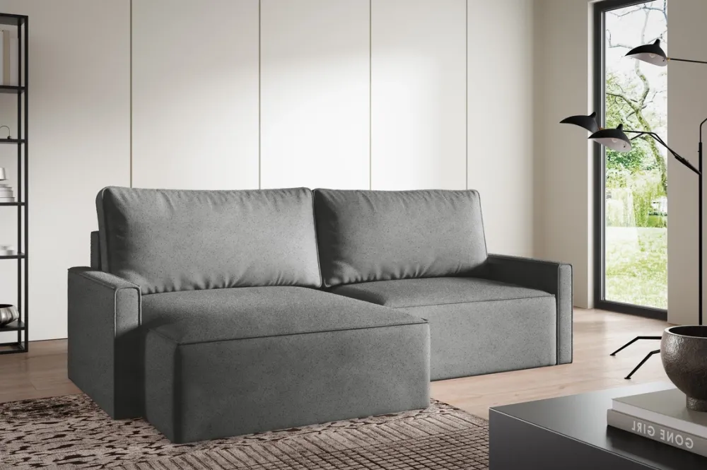 Meble Dla Dzieci|Meble Młodzieżowe>BROMARKT Grafitowy narożnik nowoczesny rozkładany z pojemnikiem w tkaninie baranek NORBERT