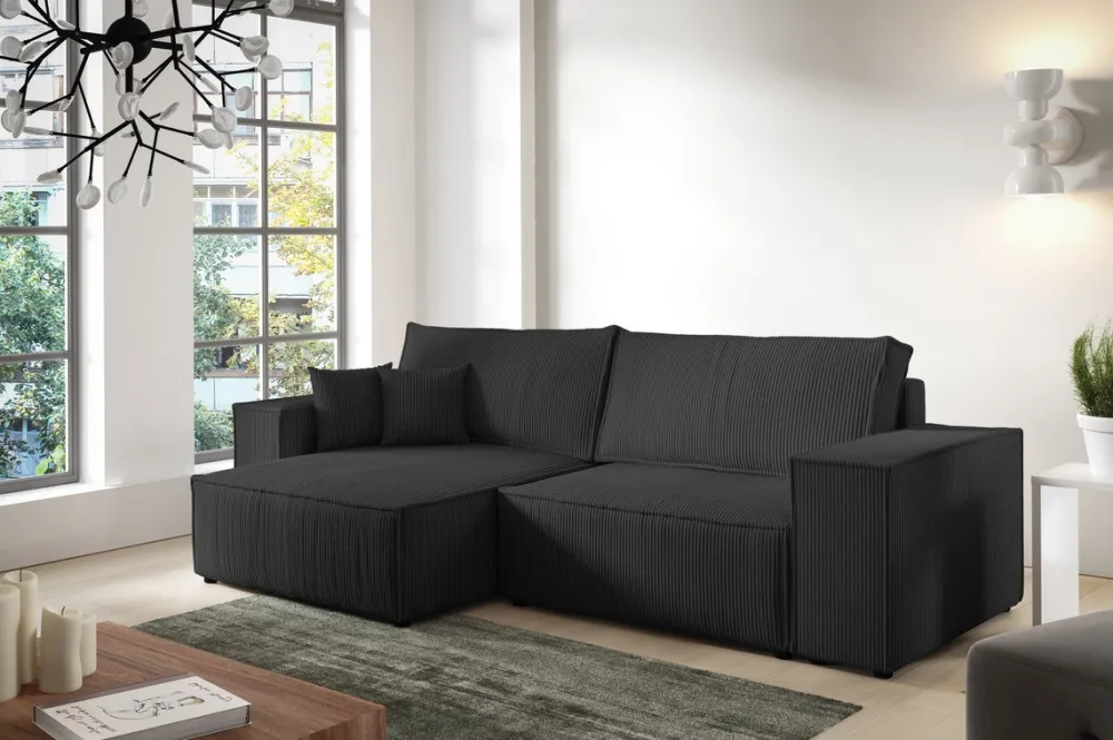 Meble Dla Dzieci|Meble Młodzieżowe>BROMARKT Grafitowy nowoczesny narożnik do salonu sztruksowy PEDRO