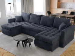 Narożniki>BROMARKT Grafitowy nowoczesny narożnik do salonu z funkcją spania LUIS U