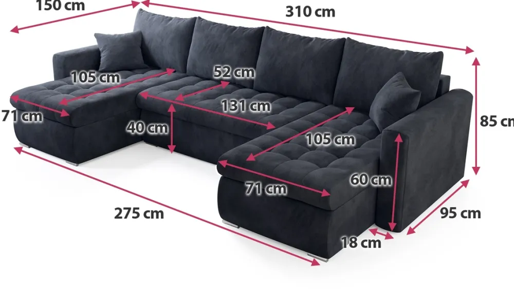 Narożniki>BROMARKT Grafitowy nowoczesny narożnik do salonu z funkcją spania LUIS U