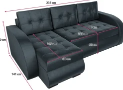 Meble Dla Dzieci|Meble Młodzieżowe></noscript>IZABELLA MEBLE Grafitowy welurowy narożnik z funkcją spania do salonu BERGEN