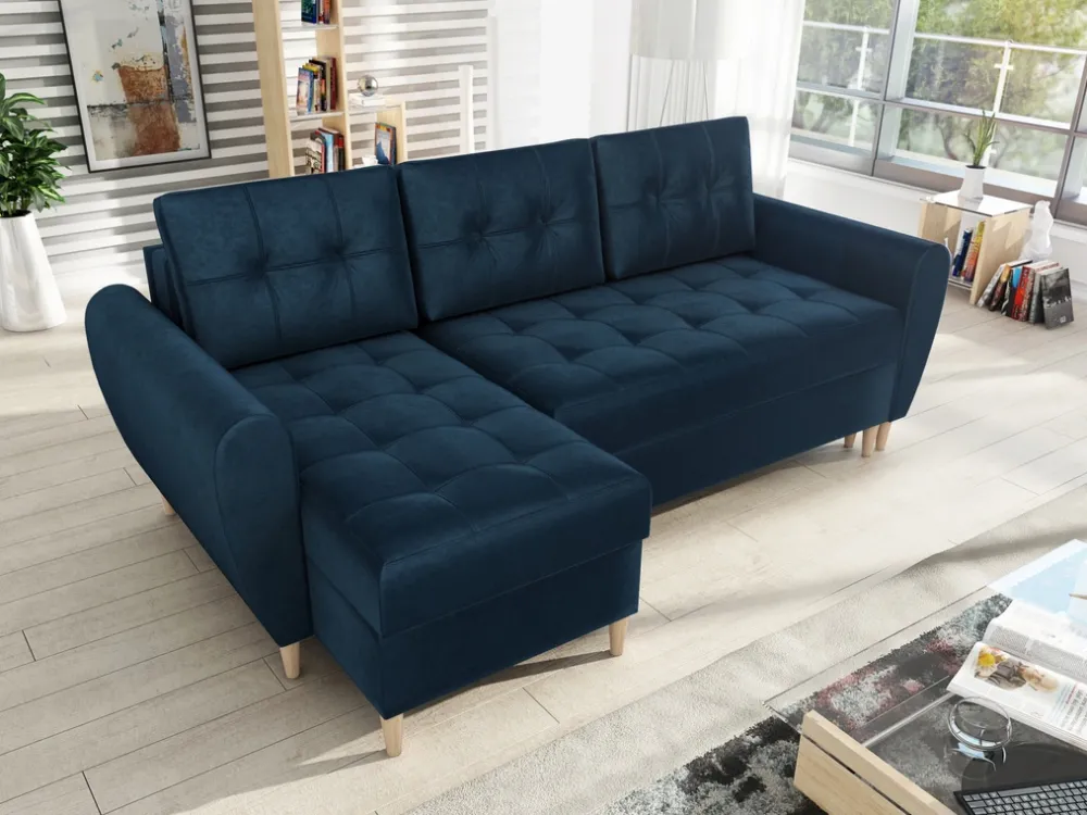 Meble Dla Dzieci|Narożniki>IZABELLA MEBLE Granatowa kanapa narożna z funkcją spania do salonu HENRY