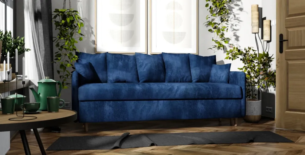 Kanapy I Sofy|Zestawy Mebli Do Przedpokoju>Meble Grand Granatowa kanapa trzyosobowa z funkcją spania do salonu GRATO