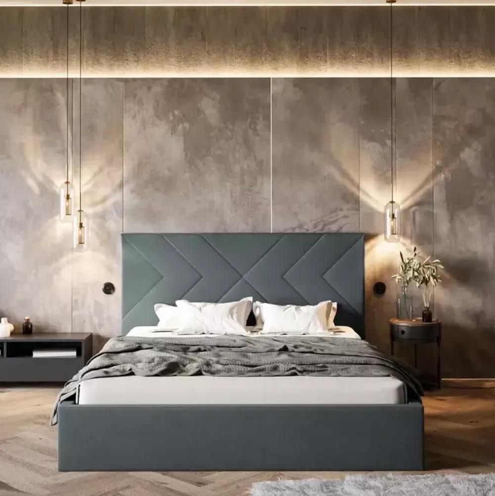 Łóżka Młodzieżowe|Łóżka Z Zagłówkiem>Riban Granatowe łóżko 140x200 cm do sypialni BATOR