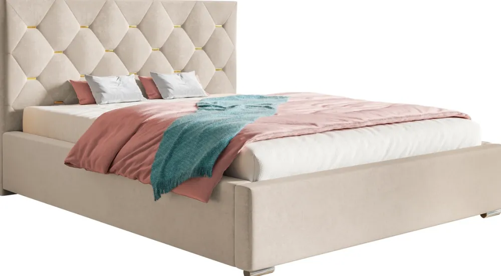 Łóżka Z Zagłówkiem|Łóżka Beżowe>Riban Granatowe łóżko 200x200 cm z pojemnikiem oparciem VIVID